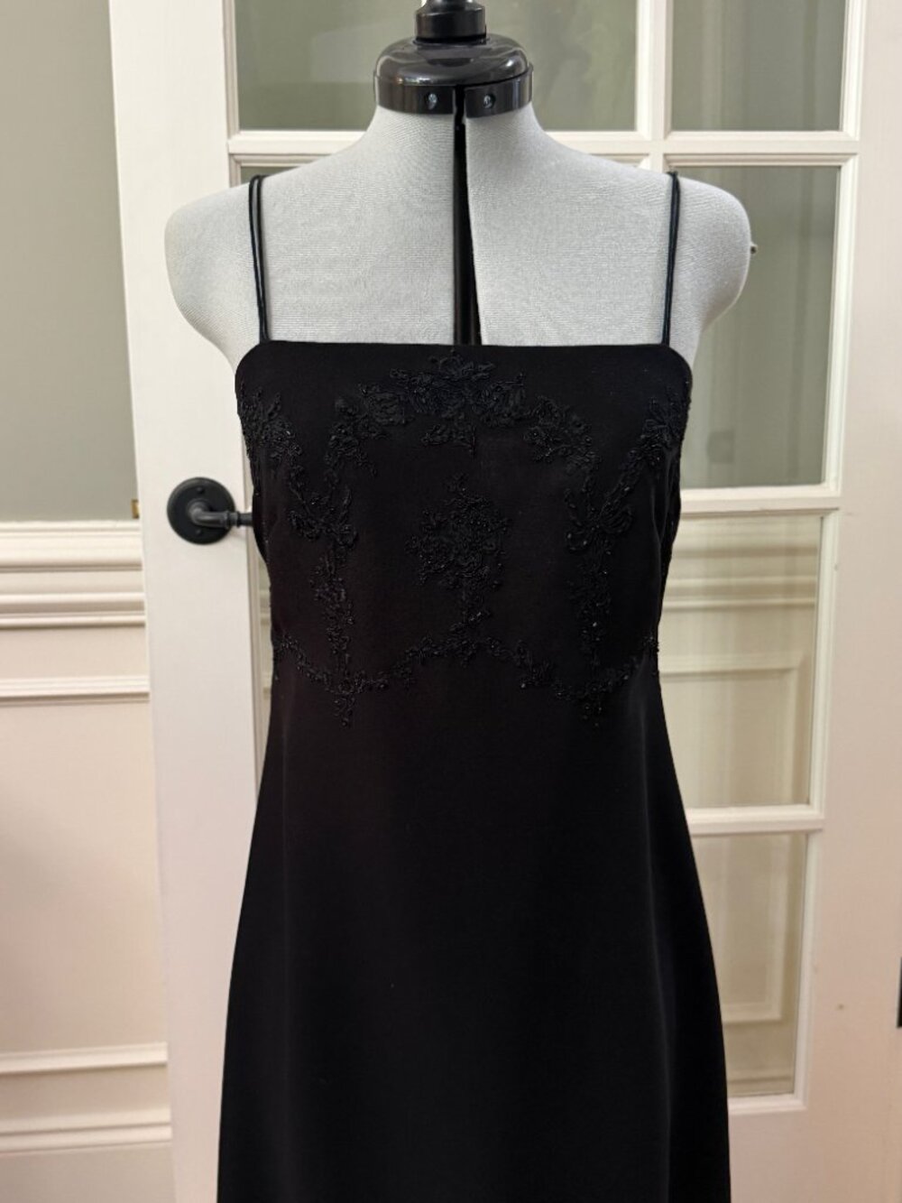 Ann Taylor Y2K Black Embroidered Evening Gown with Silk Straps